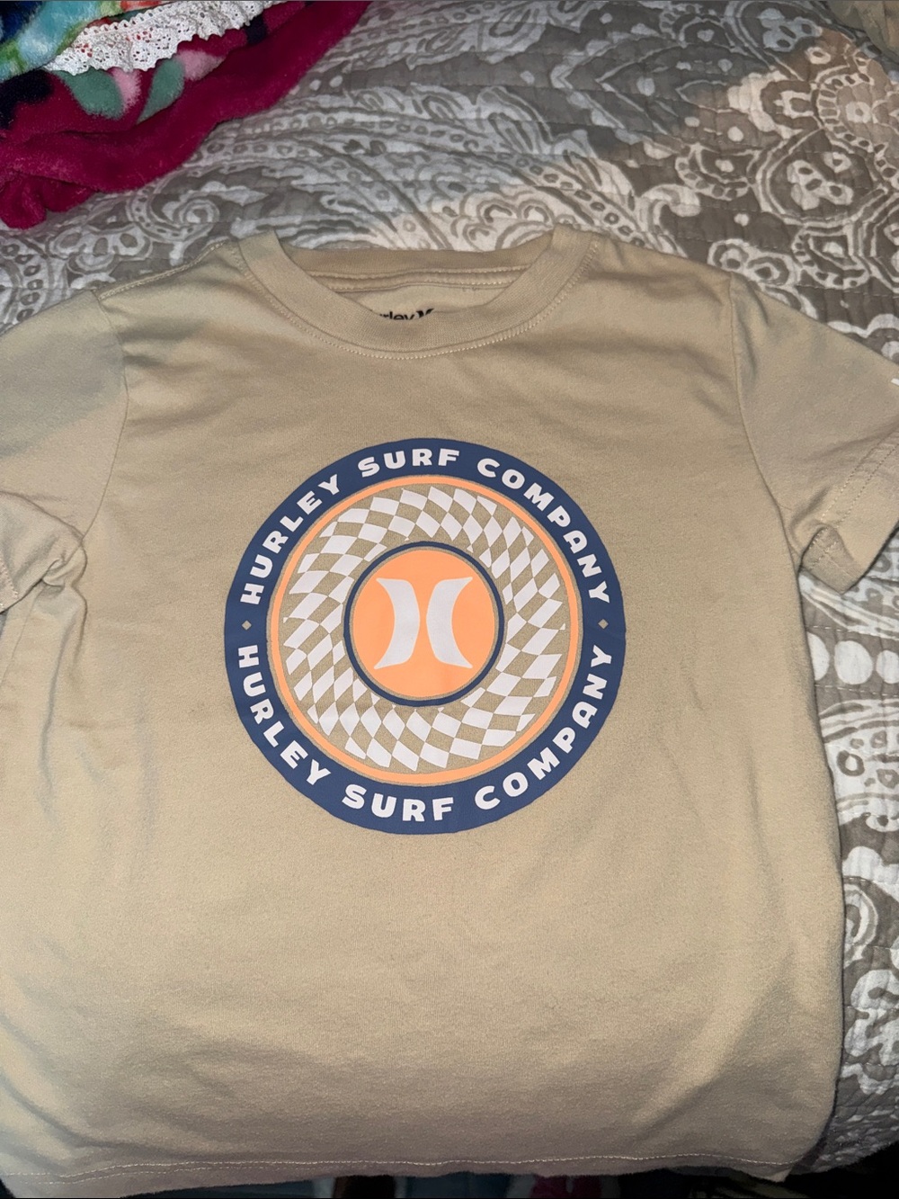 Hurley Men’s Sand Short Sleeve Tee with Orange & Navy Logo